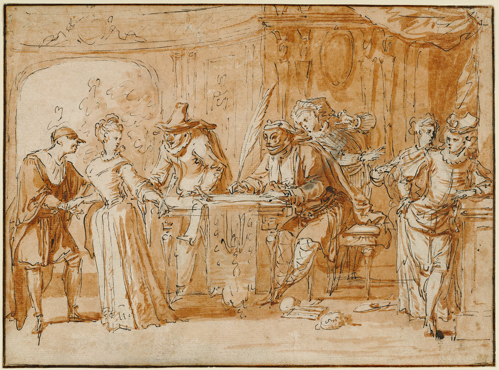 Detail of Scene from the Italian Comedy (recto), Figure Study (verso) by Claude Gillot