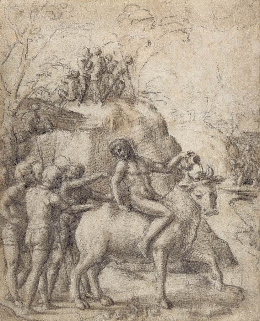 Detail of A Man Riding a Bull, and Other Figures by Correggio