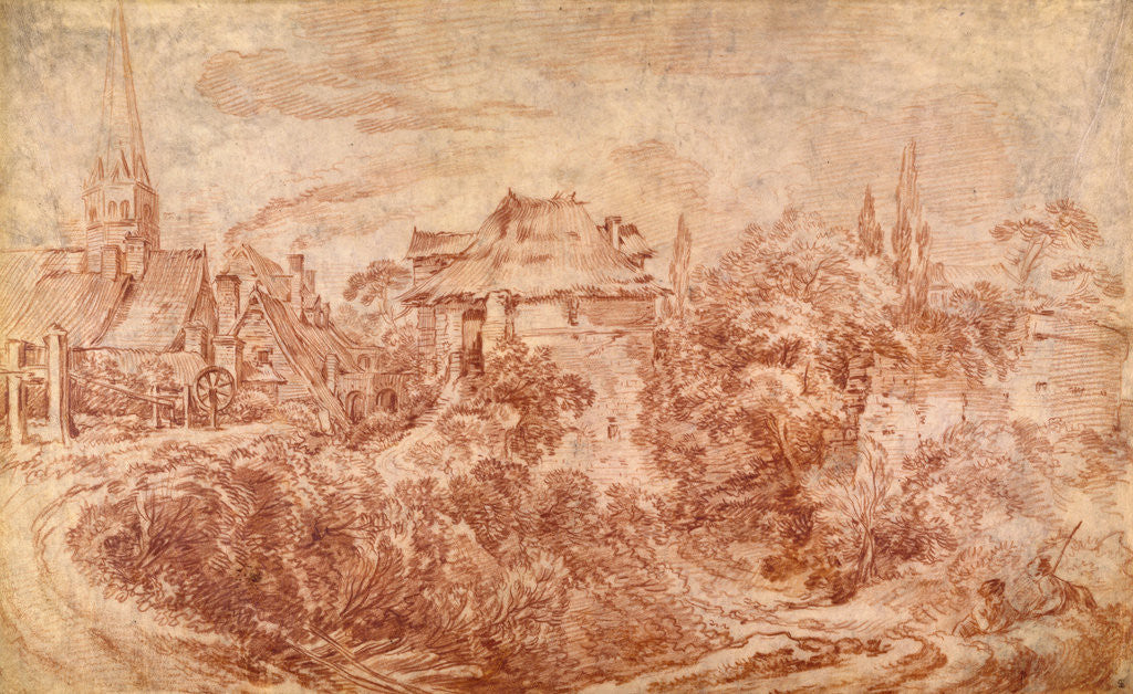 Detail of Landscape with Figures by François Boucher