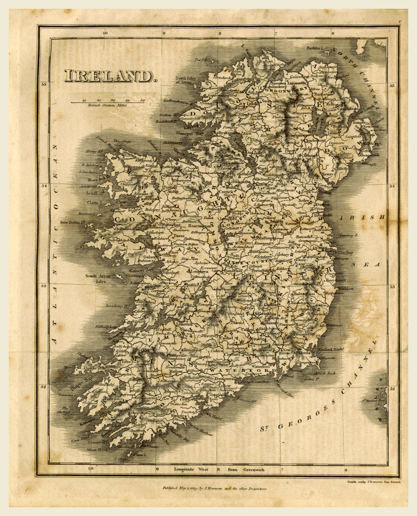 Detail of Map of Ireland, 1819 by J. Mawman