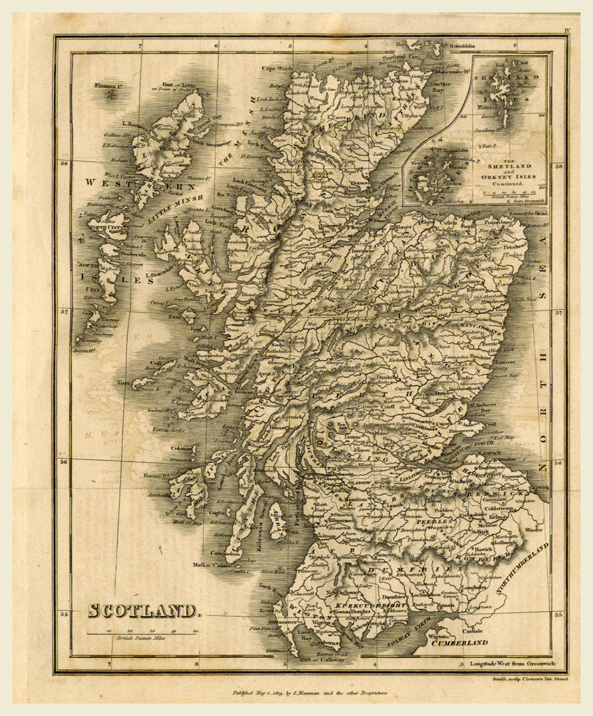 Detail of Map of Scotland, 1819 by J. Mawman