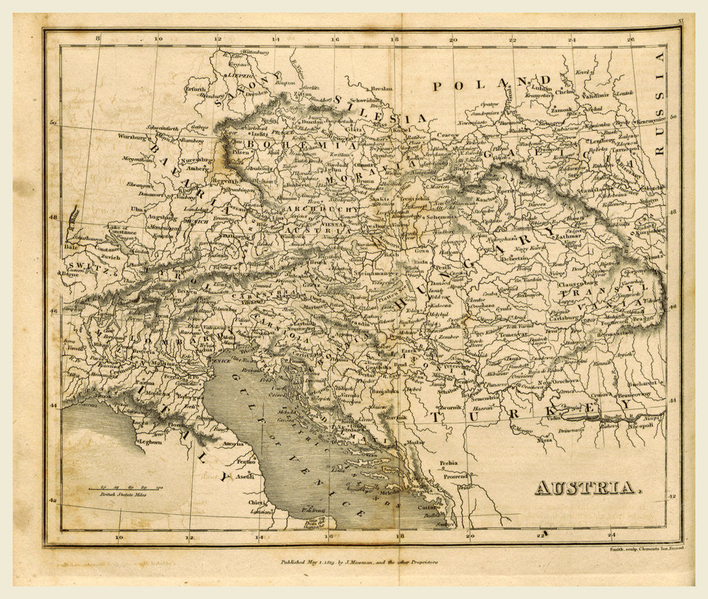 Detail of Map Austria, 1819 by J. Mawman