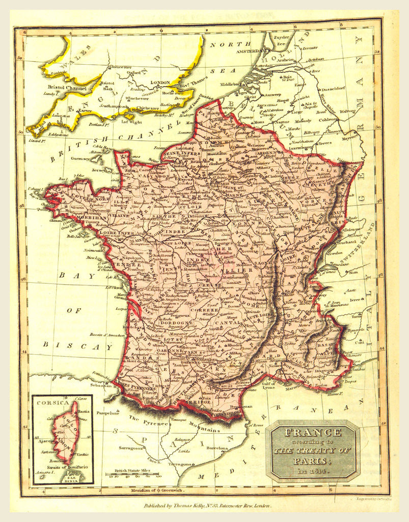 Detail of Map of France according to the treaty of Paris in 1814 by Anonymous