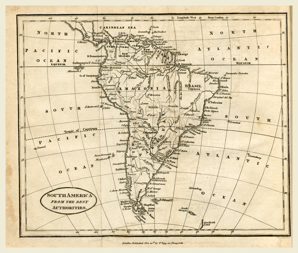 Detail of Map of South America by Anonymous