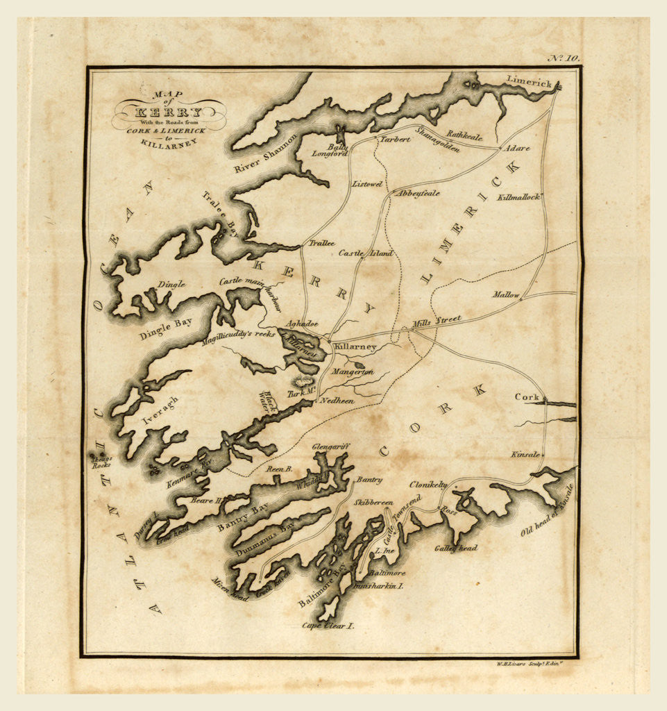 Detail of Map of Kerry, Killarney and the surrounding scenery, Ireland by Anonymous