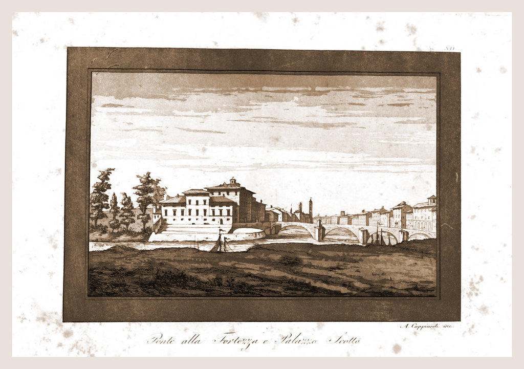 Detail of Pisa, acquerello da Angiolo Cappiardi, Ponte alla Fortezza e Palazzo Scotto by Anonymous