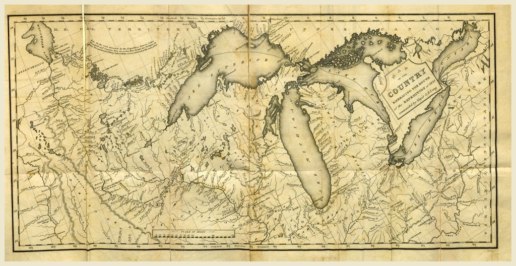 Detail of Map, Narrative of an Expedition to the source of St. Peter's River, Lake Winnepeck, Lake of the Woods, etc. performed by order of the Secretary of War under the command of S. H. Long, 1823 by Anonymous