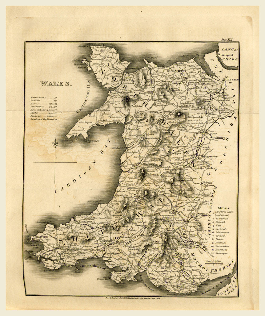 Detail of A Topographical Dictionary of the United Kingdom, Wales map by Anonymous