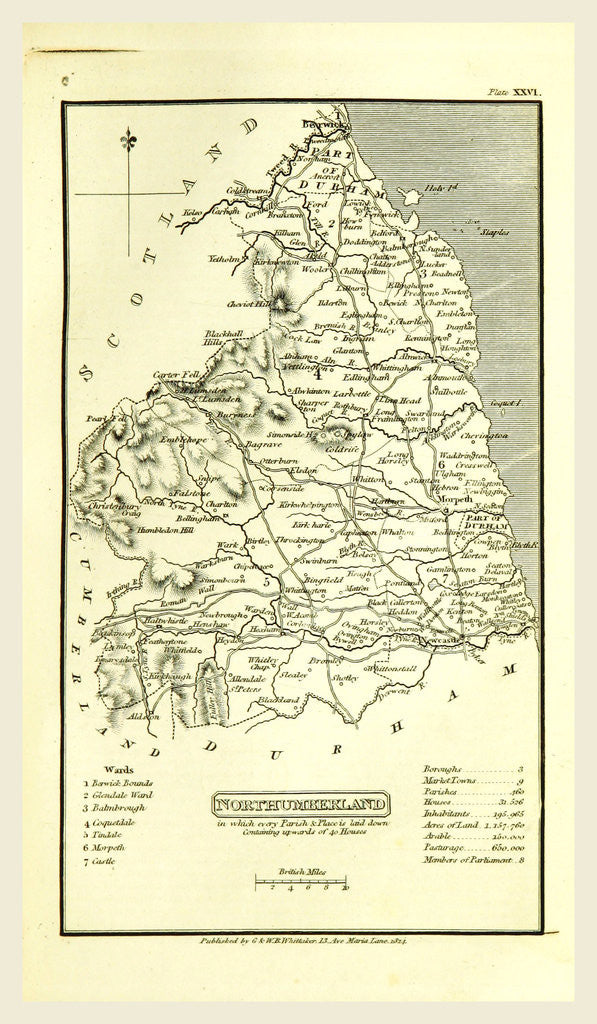 Detail of Northumberland map, 1824, UK by Anonymous