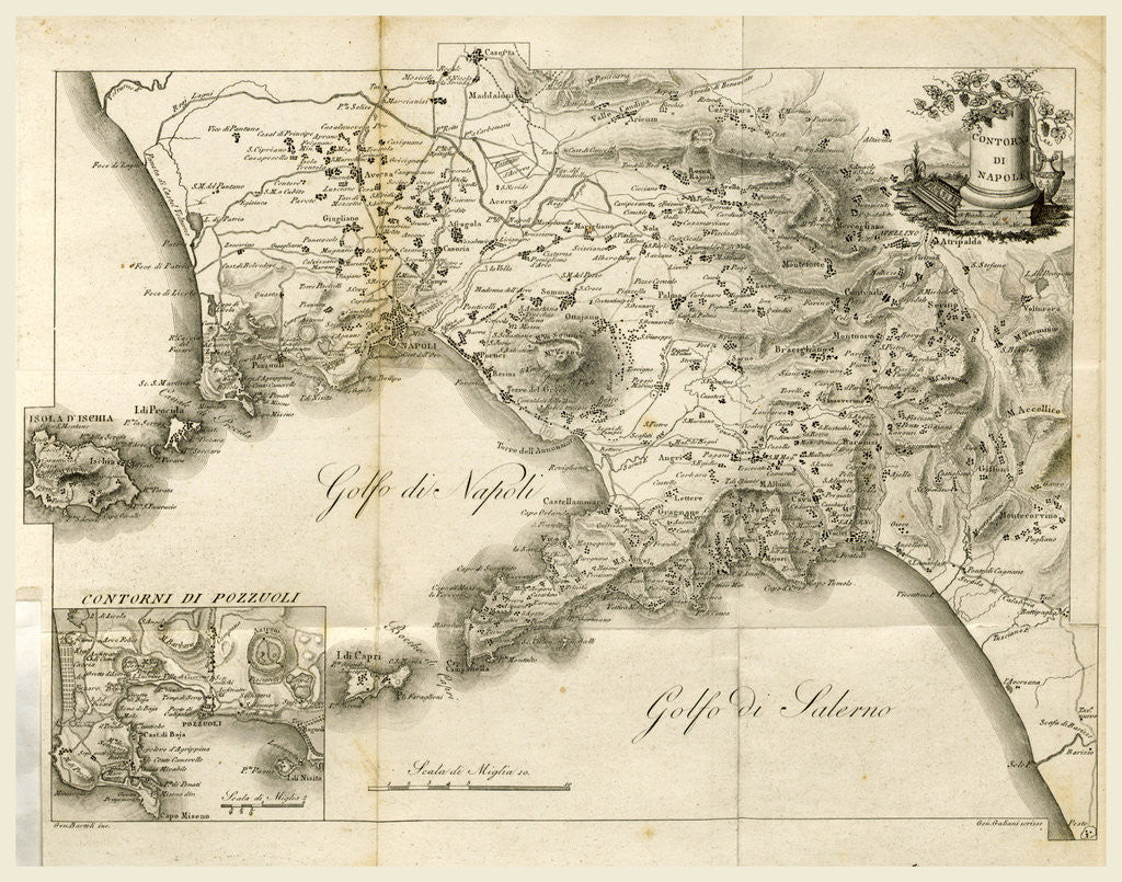 Detail of Map of Napels, Golf of Napels, Napoli e Contorni, Editore L. Galanti, Italy by Anonymous