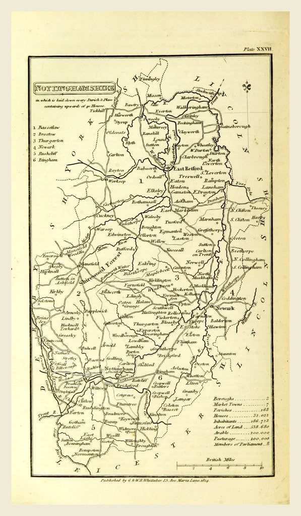 Detail of Nottinghamshire, map, A Topographical Dictionary of the United Kingdom by Anonymous