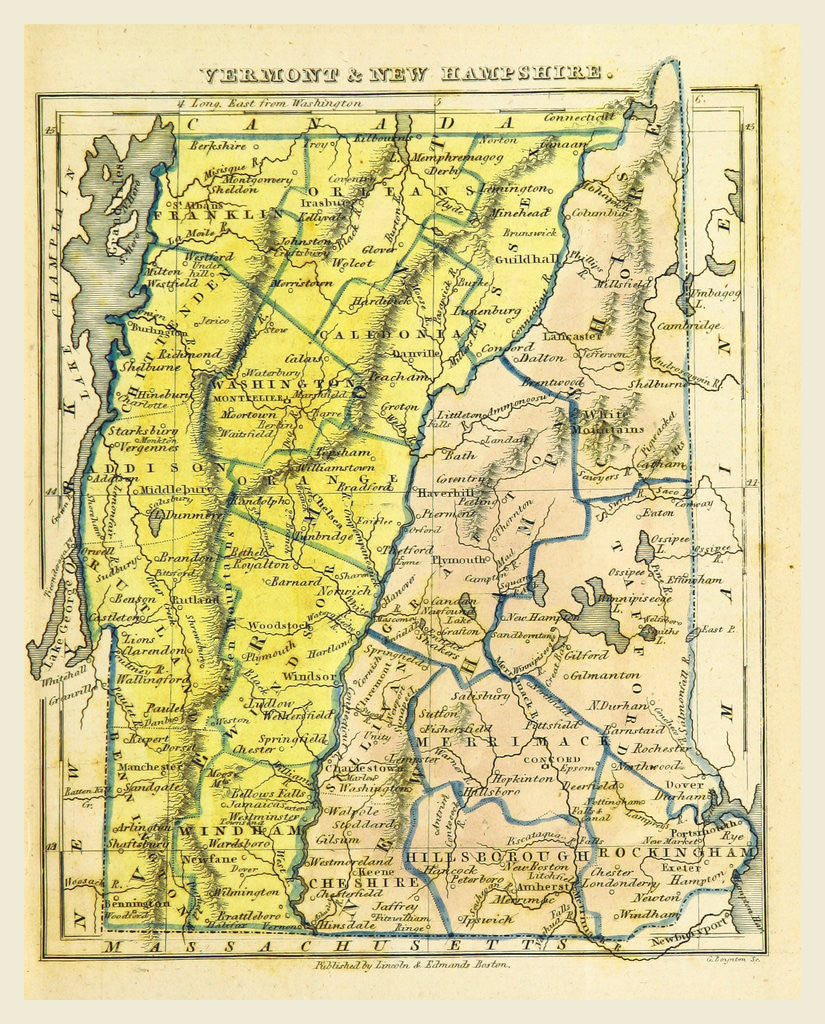 Detail of Vermont and New Hampshire, the Boston School Atlas by Anonymous