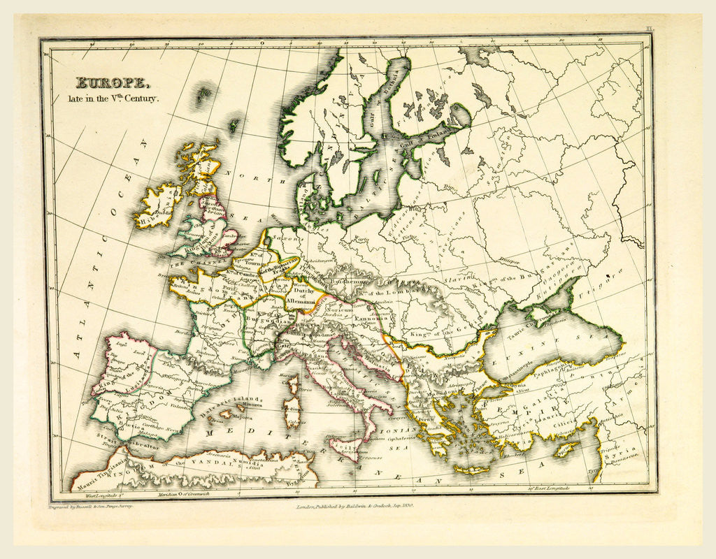 Detail of Europe in the fifth century map by Anonymous