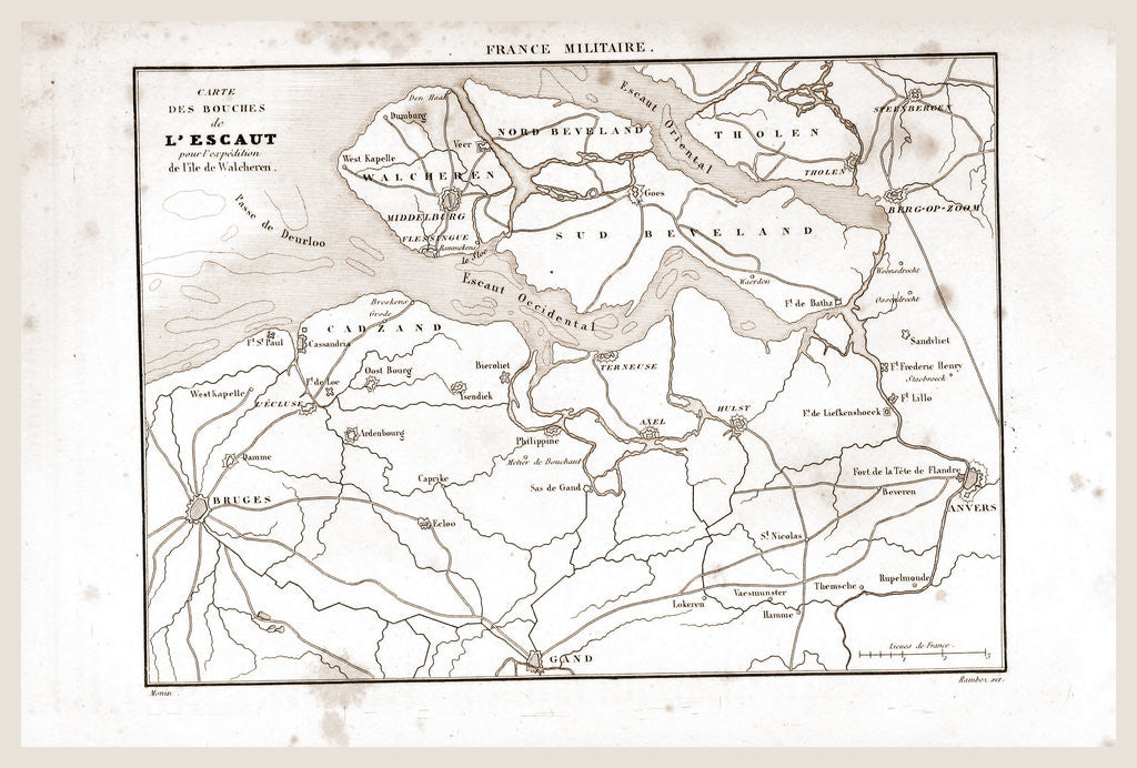 Detail of Map of river Scheldt, De Schelde, L'Escaut, The Netherlands by Anonymous