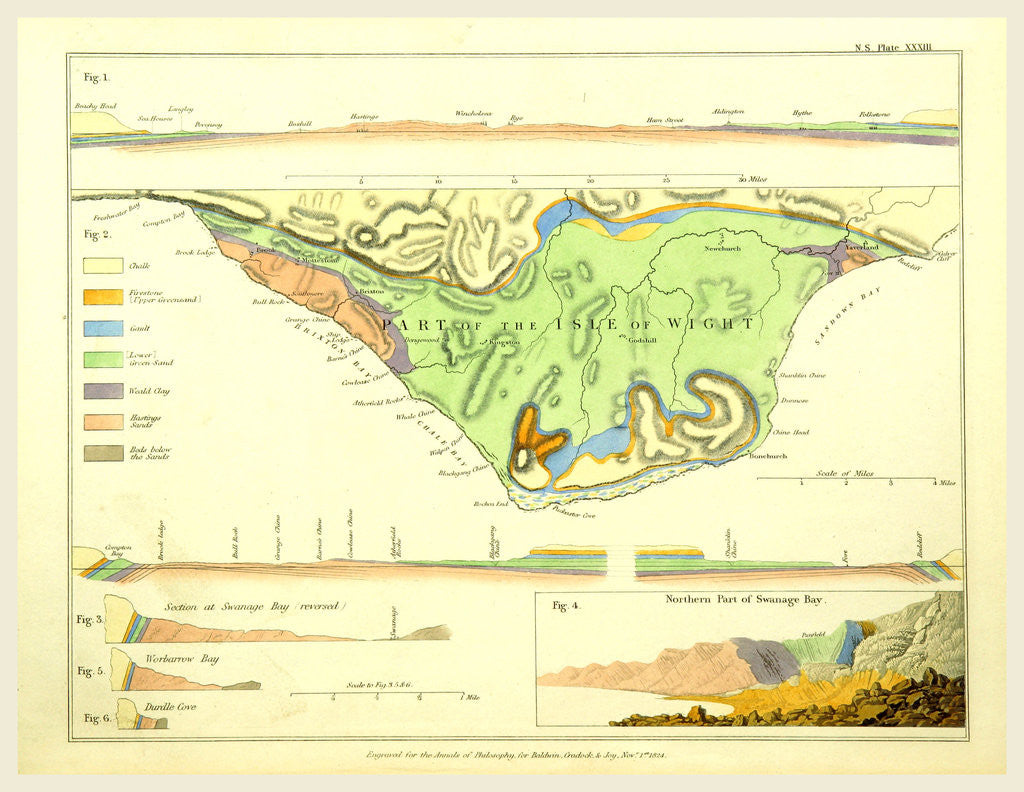 Detail of The Geological relations of the beds between the chalk and the Purbeck Limestone in the South-East of England, 1824, part of the Isle of Wight by Anonymous