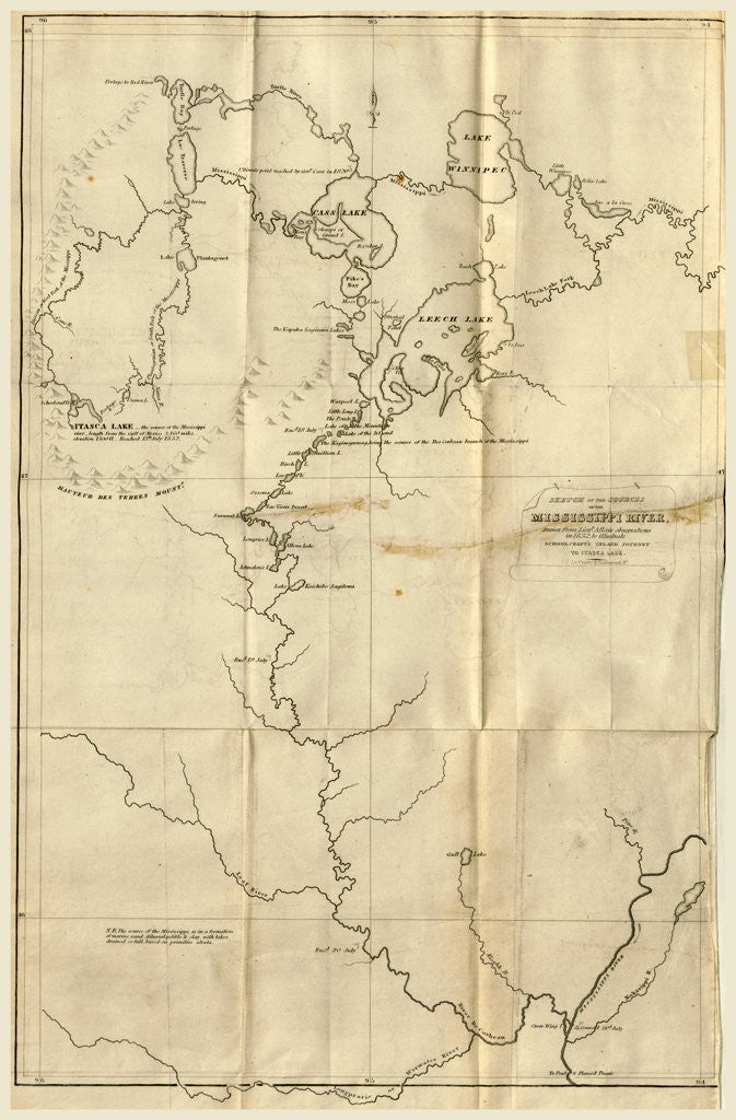 Detail of Map the Upper Mississippi to Itasca Lake, the actual source of this river, 1832, etc by Anonymous