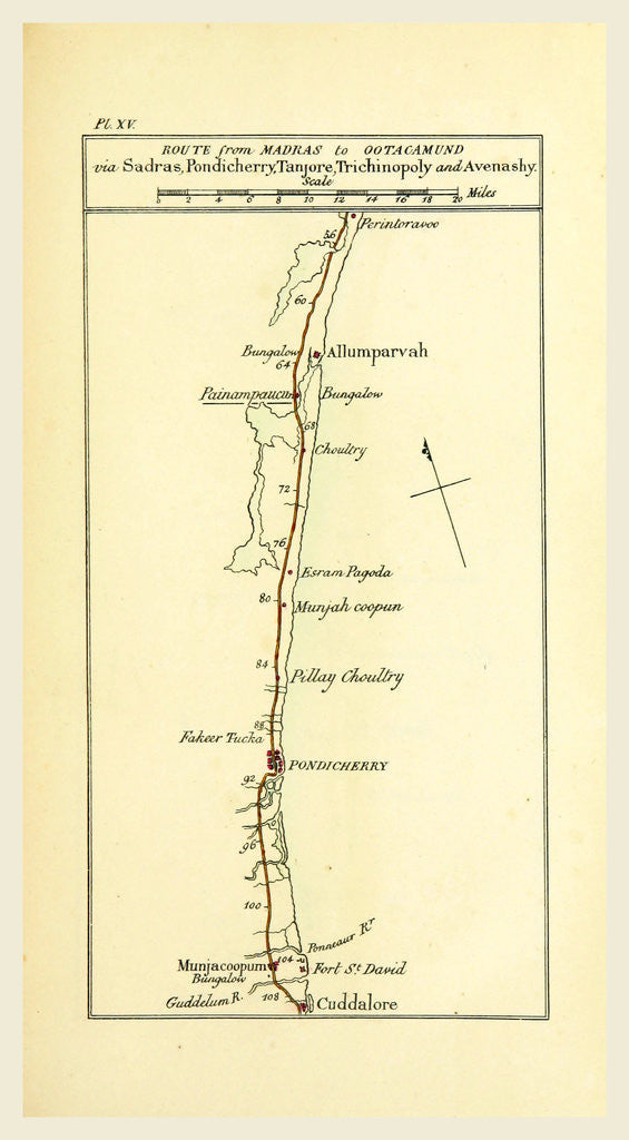 Detail of Observations on the Neilgherries, map of the route from Madras to Ootagamund by Anonymous