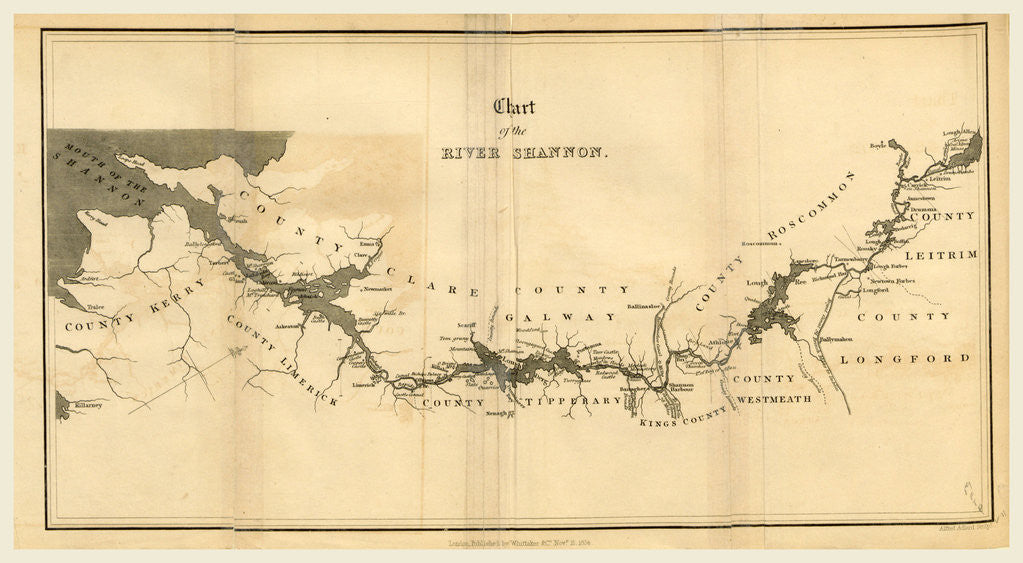 Detail of Ireland in 1834, map of the river Shannon by Anonymous
