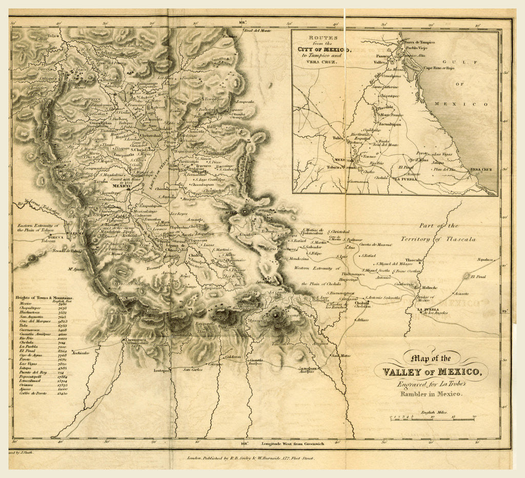 Detail of Map of the valley of Mexico, 1834 by Anonymous