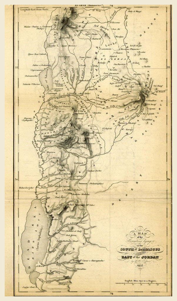 Detail of Map countries south of Damascus and east of Jordan by Anonymous