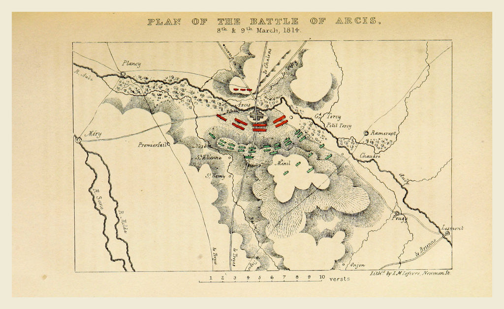 Detail of Map of the battle of Arcis, 1814, History of the Campaign in France in the year 1814 by Anonymous