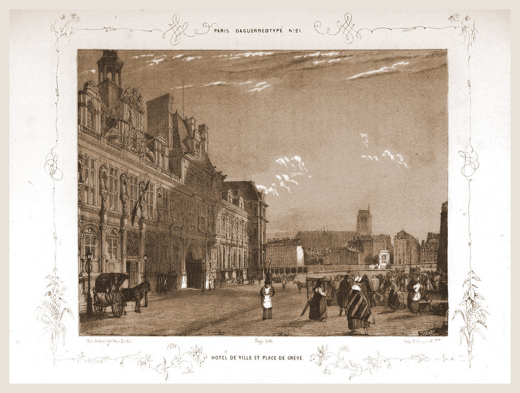 Detail of Hotel de Ville and Place de Greve, Paris and surroundings by M. C. Philipon