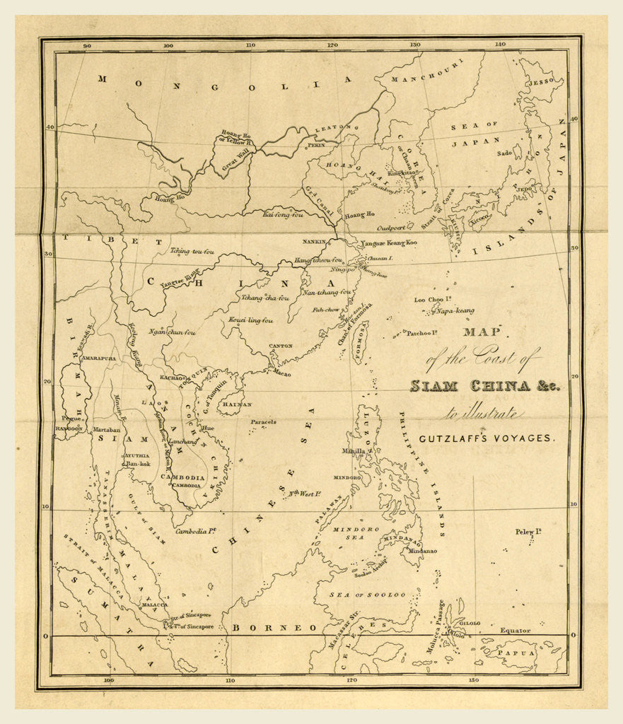 Detail of Journal of three voyages along the Coast of China, in 1831, 1832, and 1833, map of the coast of Siam China to illustrate Gutzlaffs voyages by Anonymous