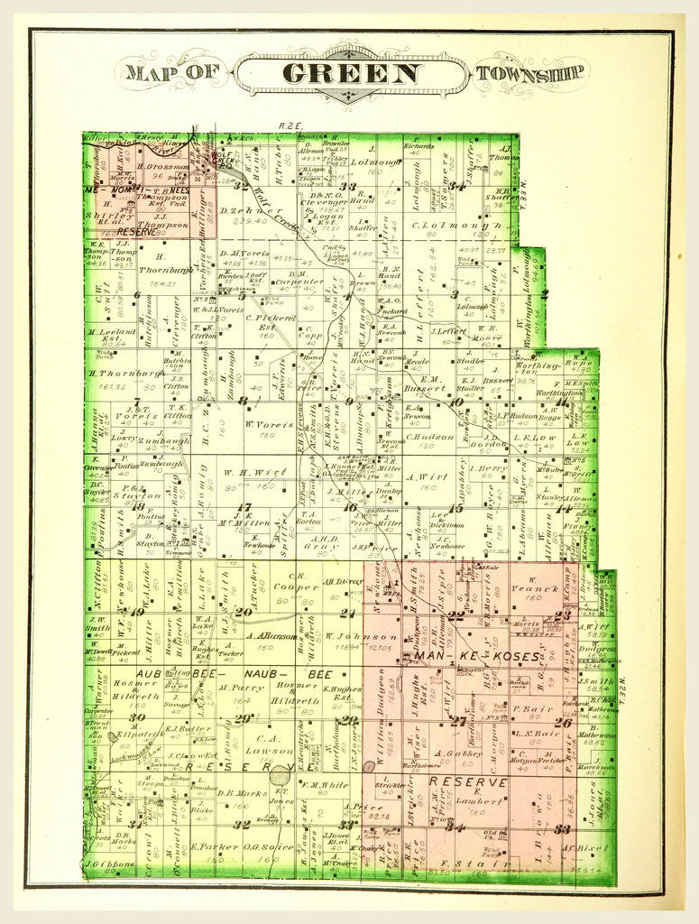 Detail of Map of Green township, History of Marshall county, Indiana, 1836 to 1880, etc by Anonymous