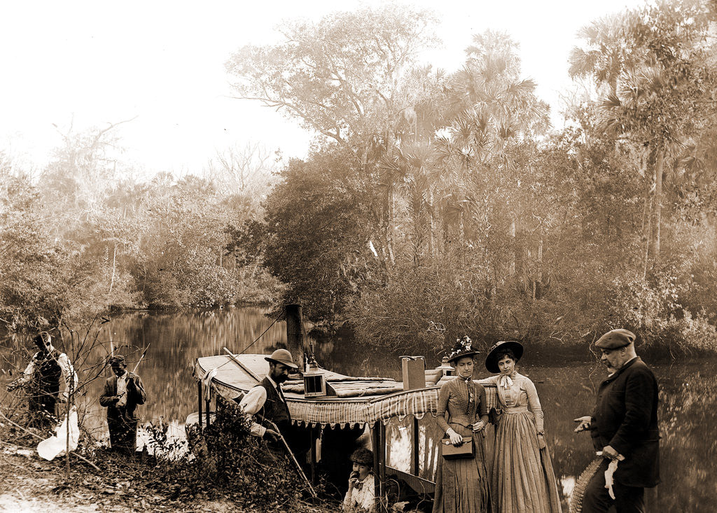 Detail of On the Tomoka, Jackson, Tourist trade, Rivers, Alligator hunting, United States, Florida, Tomoka River, 1880 by William Henry
