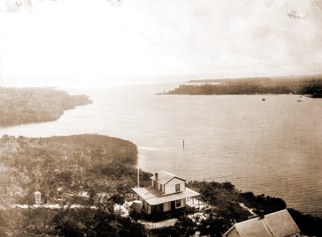 Detail of Jupiter Inlet from the lighthouse, Fla, Jackson, Bays, Dwellings, United States, Florida, Jupiter Narrows, 1880 by William Henry