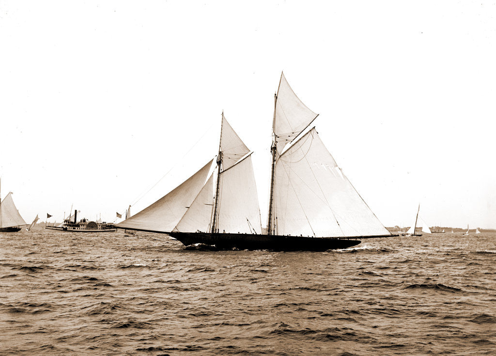 Detail of The Volunteer, Goelet Cup Race, August 7, 1891, Nantucket (Steamboat), Volunteer (Yacht) by Anonymous