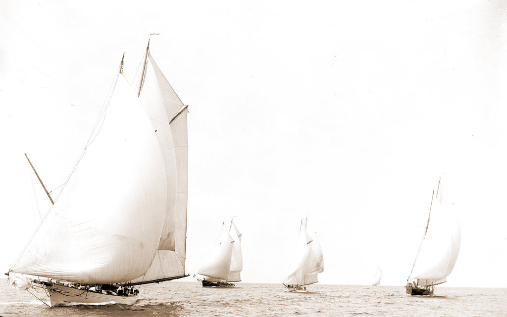 Detail of N.Y.Y.C. fleet at Pollock Rip, New York Yacht Club, Morgan Cup race, Regattas, Yacht clubs, 1892 by Anonymous