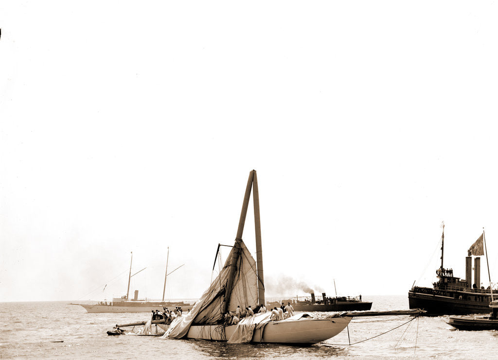 Detail of Columbia, steel mast carried away, Columbia (Sloop), 1899 by Anonymous