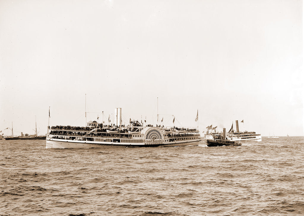 Detail of Part of the excursion fleet, Grand Republic (Side wheeler), 1899 by Anonymous