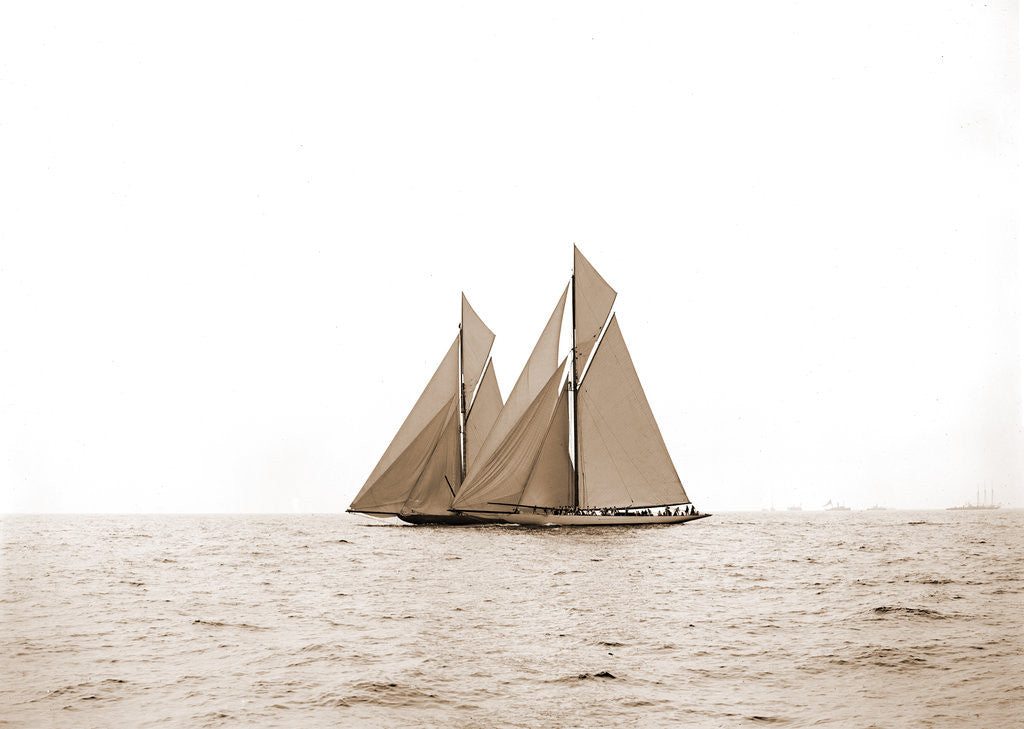 Detail of Shamrock I and Columbia, the start, Columbia (Sloop), Shamrock I (Yacht) by Anonymous