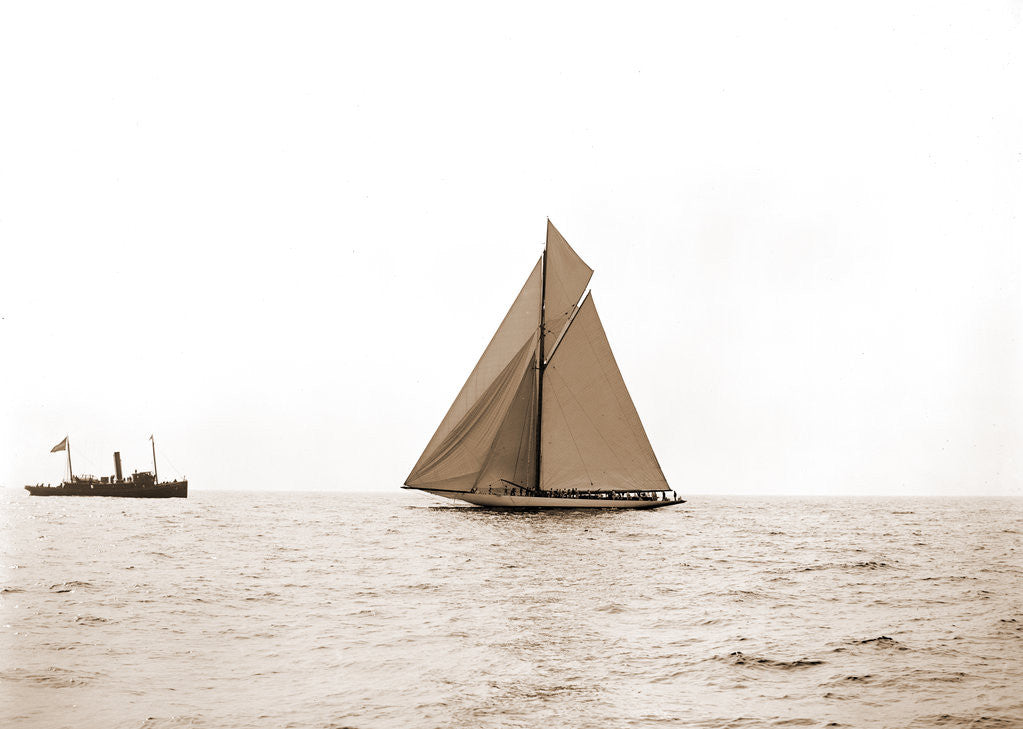 Detail of Columbia and Shamrock I on the line, Columbia (Sloop), Shamrock I (Yacht) by Anonymous