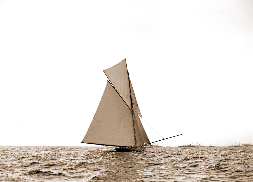 Detail of Shamrock I trying to blanket Columbia, Columbia (Sloop), Shamrock I (Yacht) by Anonymous