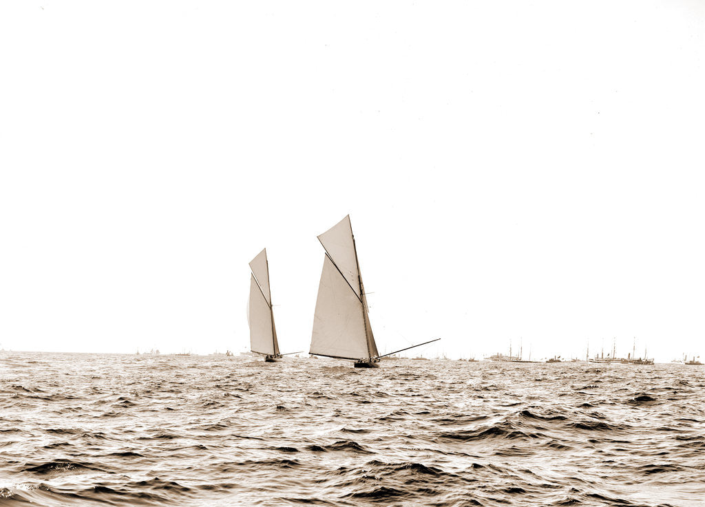 Detail of Columbia and Shamrock I, a luffing match, Columbia (Sloop), Shamrock I (Yacht) by Anonymous