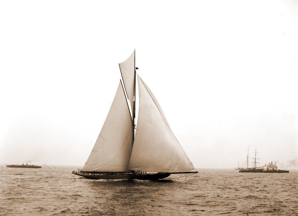 Detail of Shamrock I crossing finishing line, Shamrock I (Yacht) by Anonymous