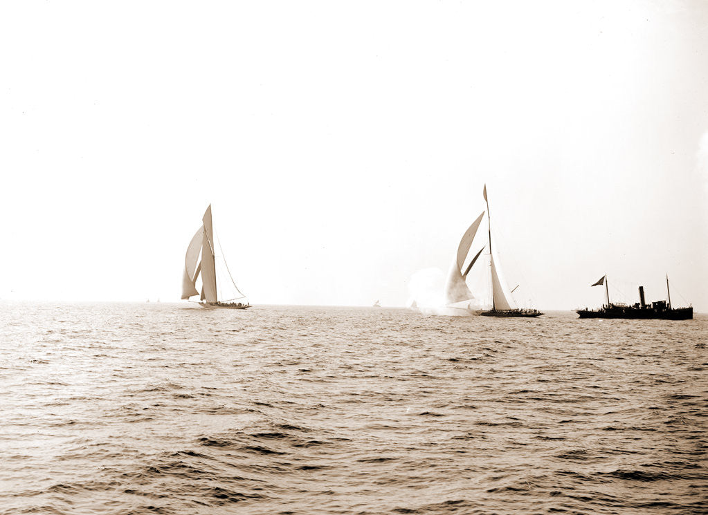 Detail of Columbia and Shamrock I after the start, Oct. 19, '99, Shamrock I (Yacht) by Anonymous