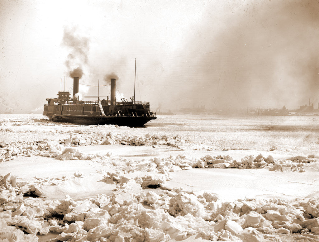 Detail of Car ferry turning in ice, Detroit River by Anonymous