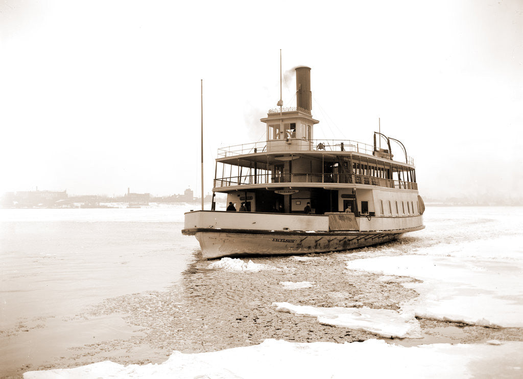 Detail of Detroit River ferry boat in ice, Excelsior (Ferry boat), 1880 by Anonymous