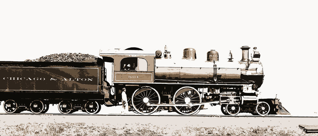 Detail of Railroad locomotive and coal car, Chicago and Alton Railroad by Anonymous