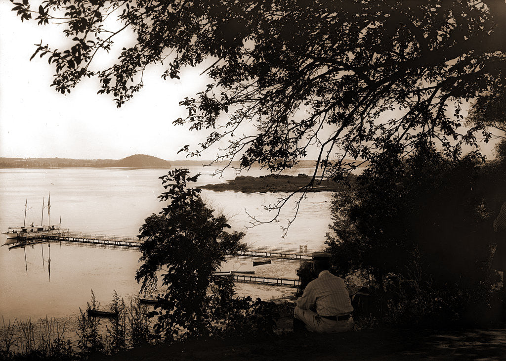 Detail of Lakefront with steam yachts at pier, Saratoga Lake by Anonymous