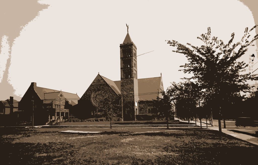 Detail of Church with tall tower, possibly in Detroit by Anonymous