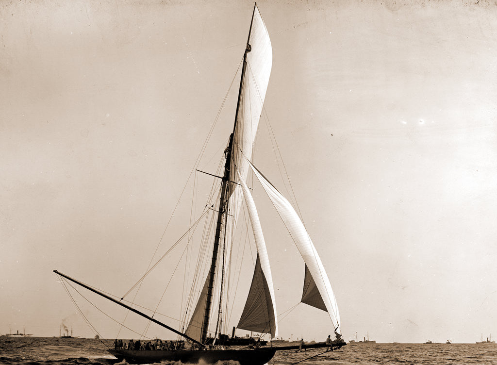Detail of Shamrock crossing the line, Shamrock I (Yacht) by Anonymous