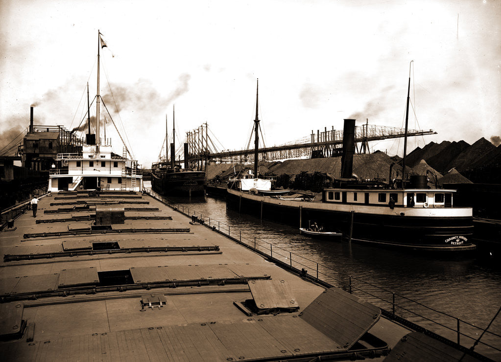 Detail of Unloading at ore docks, Cleveland by Anonymous