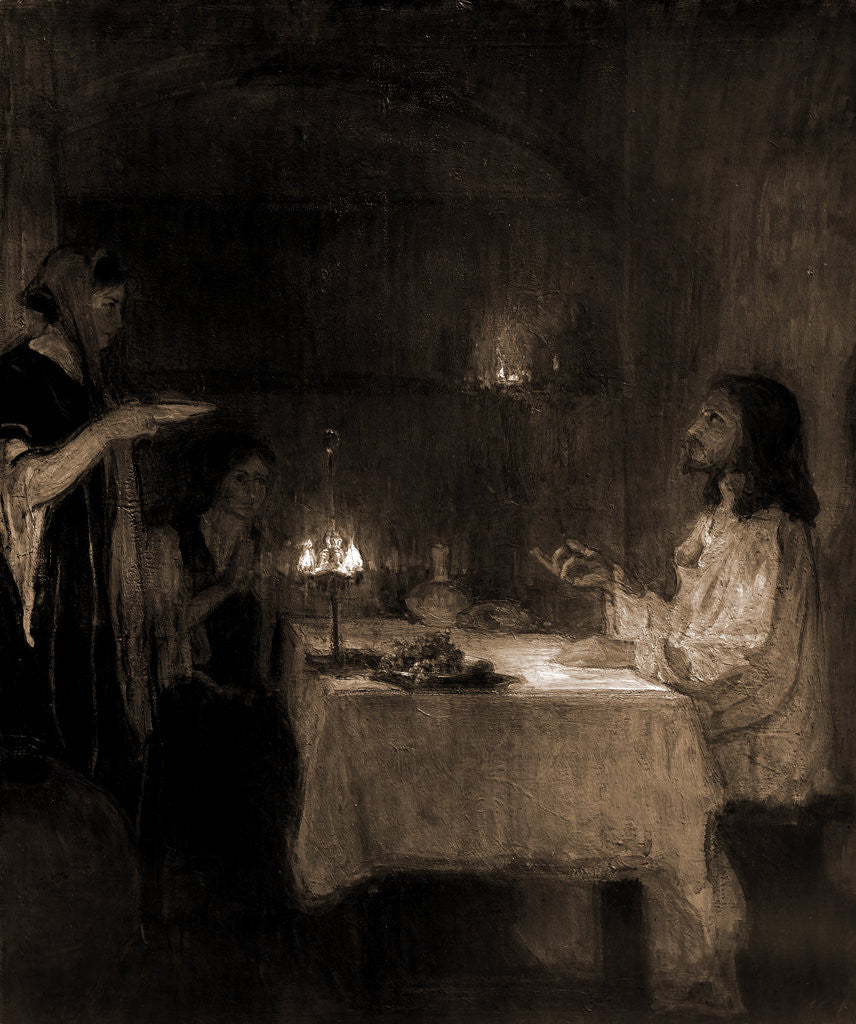 Detail of Christ in the home of Mary and Martha by Henry Ossawa Tanner