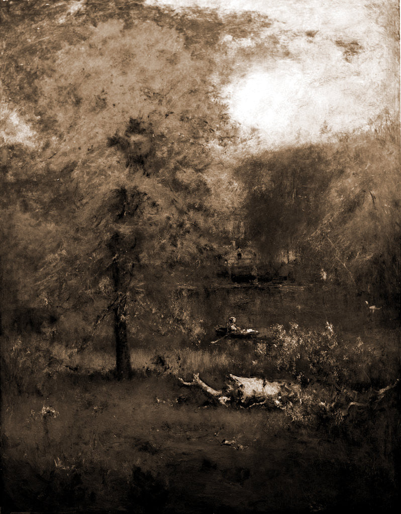 Detail of Landscape with rowboat by George Inness