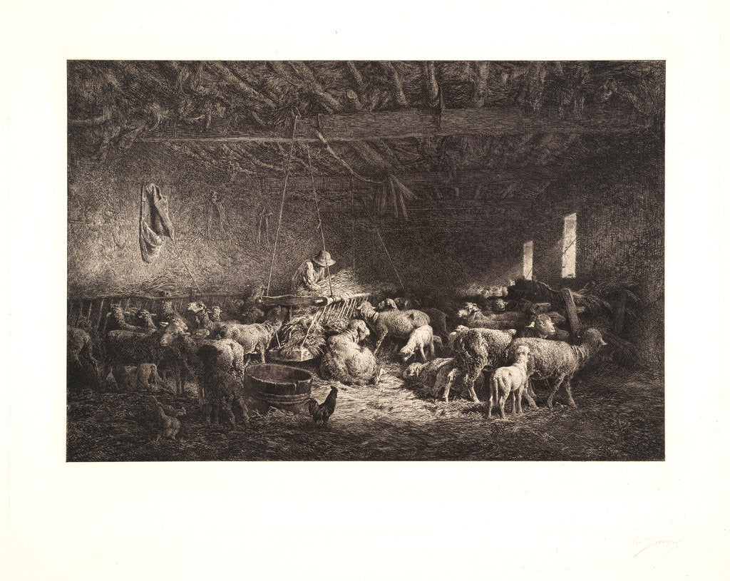 Detail of The Large Sheepfold (La Grande Bergerie), 1859 by Charles Émile Jacque